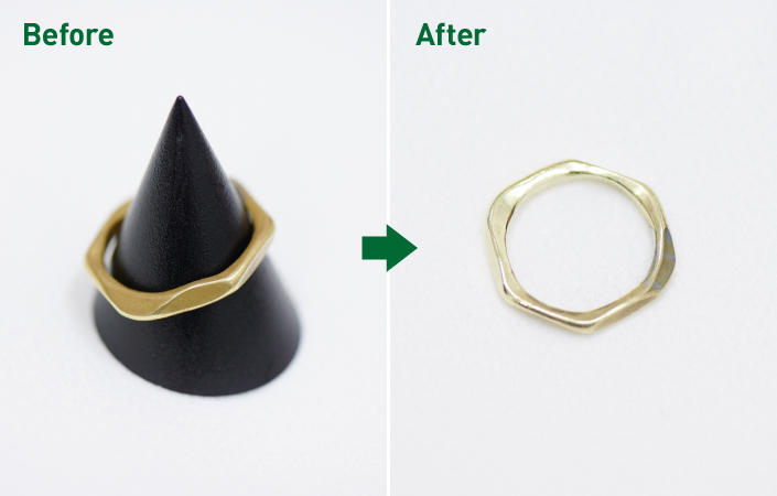 真鍮のリングをピカールで磨くbefore after