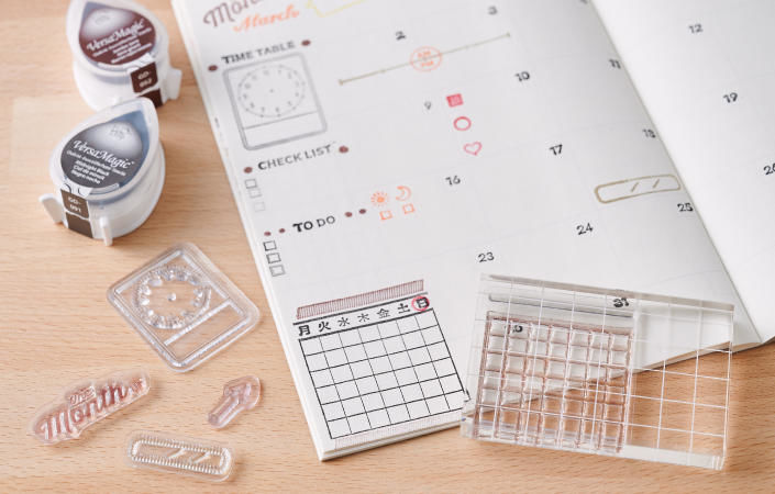 スケジュール帳にクリアスタンプを押す